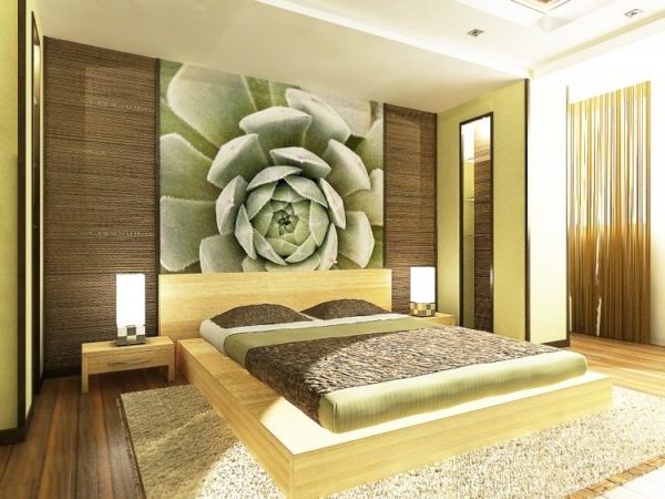 бамбуковые обои в интерьере спальни